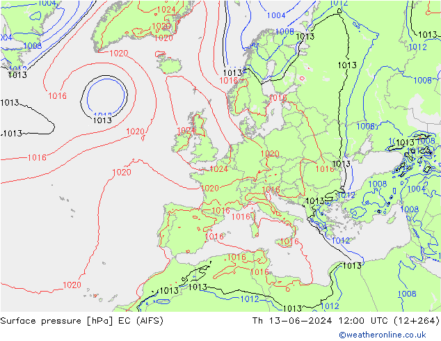 Luchtdruk (Grond) EC (AIFS) do 13.06.2024 12 UTC