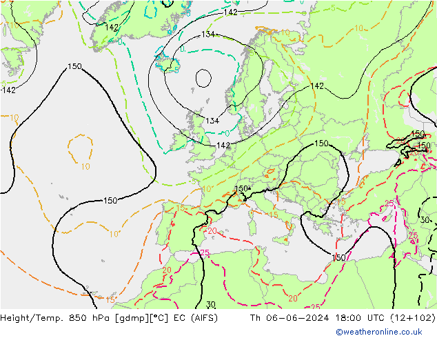 Hoogte/Temp. 850 hPa EC (AIFS) do 06.06.2024 18 UTC
