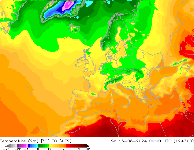 Temperatuurkaart (2m) EC (AIFS) za 15.06.2024 00 UTC