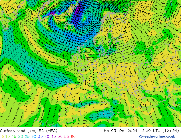 风 10 米 EC (AIFS) 星期一 03.06.2024 12 UTC