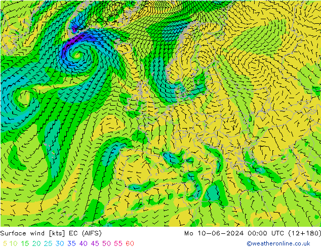 Viento 10 m EC (AIFS) lun 10.06.2024 00 UTC