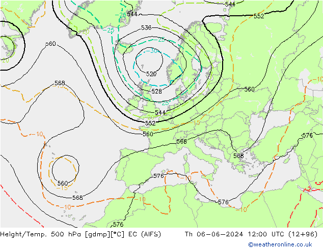 Hoogte/Temp. 500 hPa EC (AIFS) do 06.06.2024 12 UTC