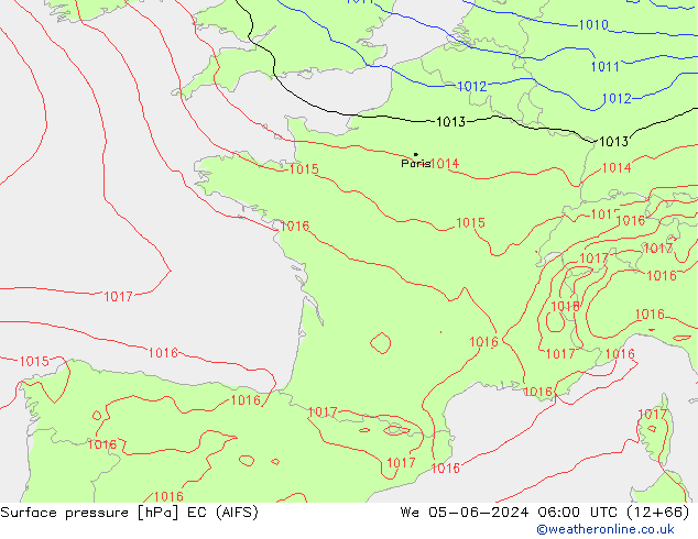 Surface pressure EC (AIFS) We 05.06.2024 06 UTC