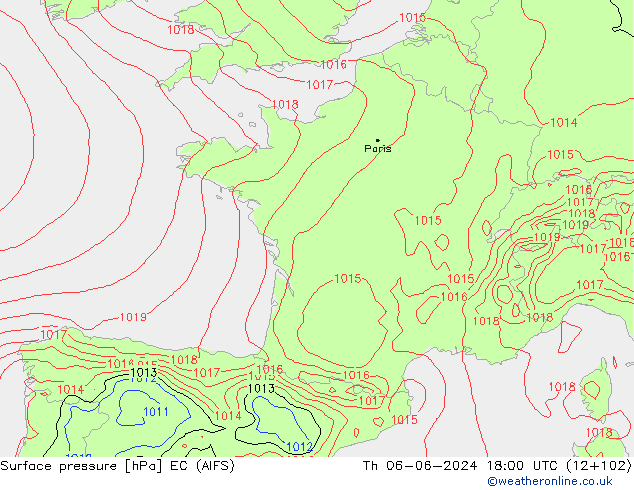 Pressione al suolo EC (AIFS) gio 06.06.2024 18 UTC