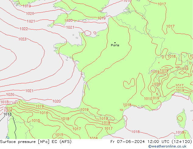 Atmosférický tlak EC (AIFS) Pá 07.06.2024 12 UTC