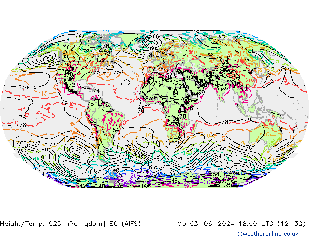 Géop./Temp. 925 hPa EC (AIFS) lun 03.06.2024 18 UTC