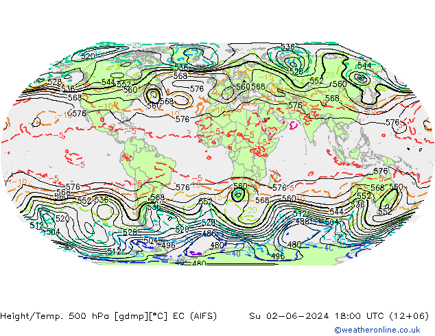 Hoogte/Temp. 500 hPa EC (AIFS) zo 02.06.2024 18 UTC