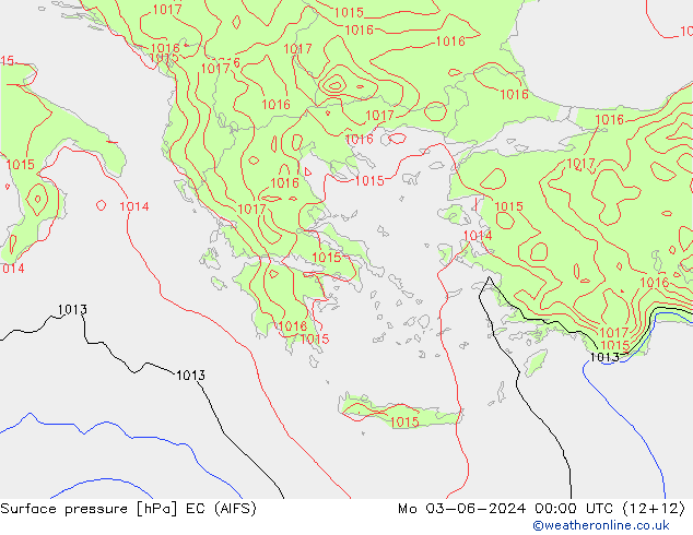 Atmosférický tlak EC (AIFS) Po 03.06.2024 00 UTC