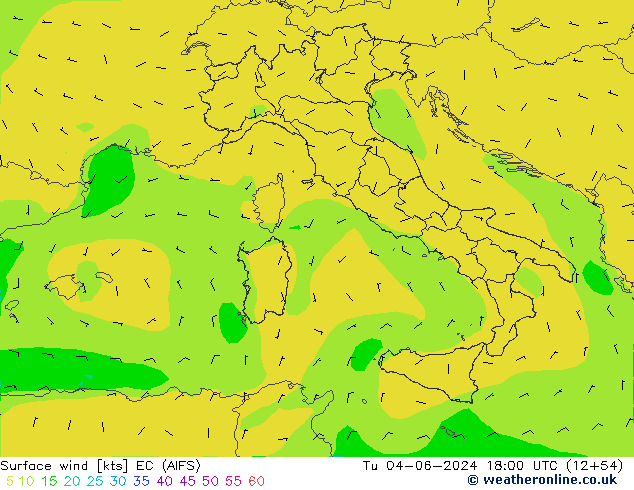 Wind 10 m EC (AIFS) di 04.06.2024 18 UTC