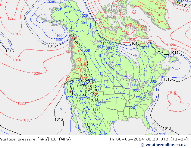 Presión superficial EC (AIFS) jue 06.06.2024 00 UTC