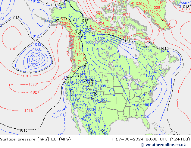 Surface pressure EC (AIFS) Fr 07.06.2024 00 UTC