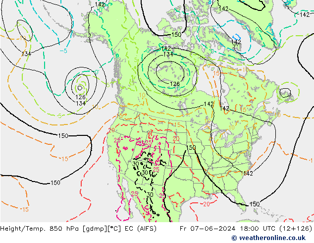 Hoogte/Temp. 850 hPa EC (AIFS) vr 07.06.2024 18 UTC