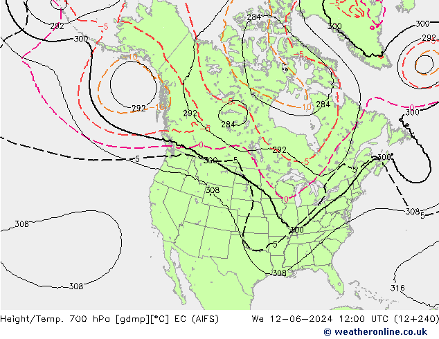 Height/Temp. 700 hPa EC (AIFS) śro. 12.06.2024 12 UTC