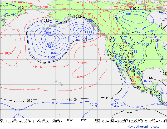 Atmosférický tlak EC (AIFS) So 08.06.2024 12 UTC