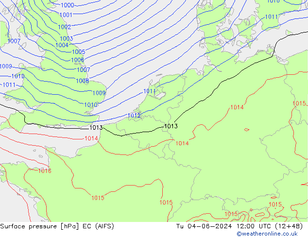 Atmosférický tlak EC (AIFS) Út 04.06.2024 12 UTC