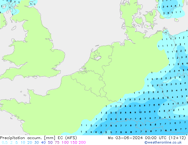 Totale neerslag EC (AIFS) ma 03.06.2024 00 UTC