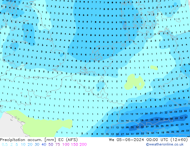 Precipitation accum. EC (AIFS) Qua 05.06.2024 00 UTC