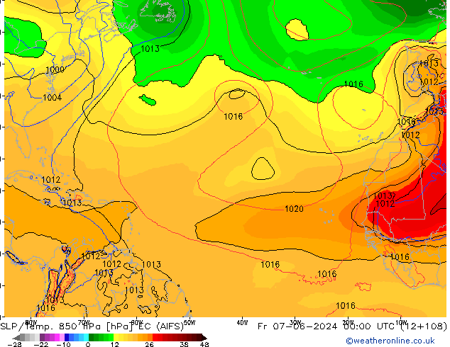 SLP/Temp. 850 гПа EC (AIFS) пт 07.06.2024 00 UTC