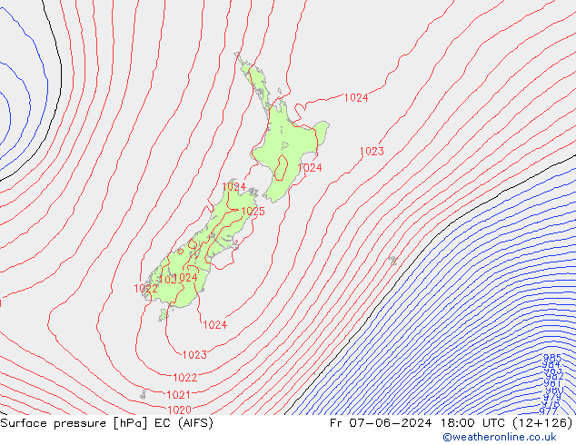 Surface pressure EC (AIFS) Fr 07.06.2024 18 UTC