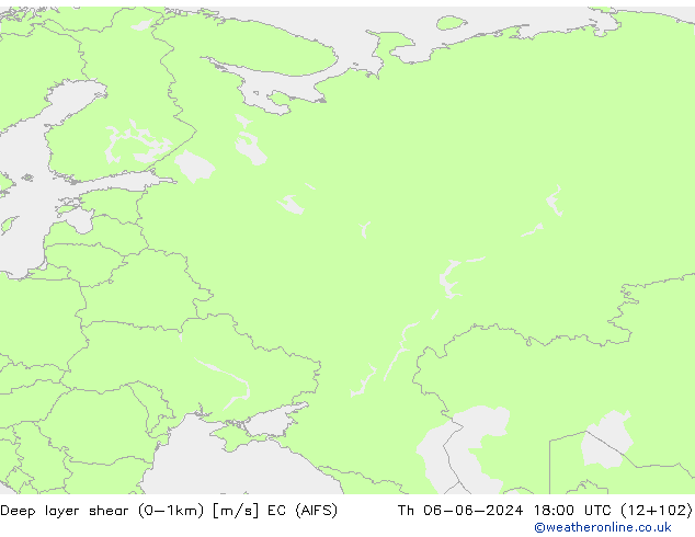 Deep layer shear (0-1km) EC (AIFS) jeu 06.06.2024 18 UTC