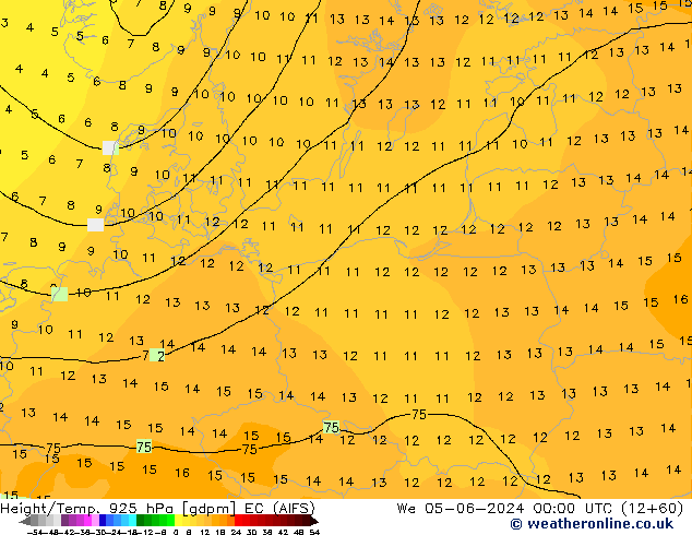 Géop./Temp. 925 hPa EC (AIFS) mer 05.06.2024 00 UTC