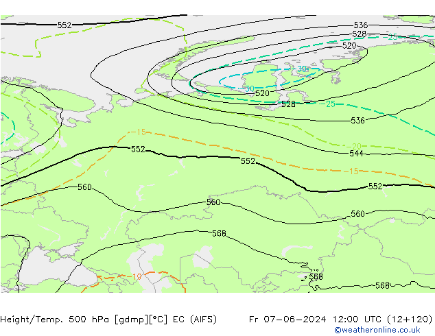 Height/Temp. 500 hPa EC (AIFS) Sex 07.06.2024 12 UTC