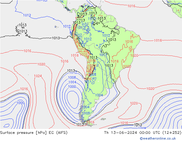 Surface pressure EC (AIFS) Th 13.06.2024 00 UTC