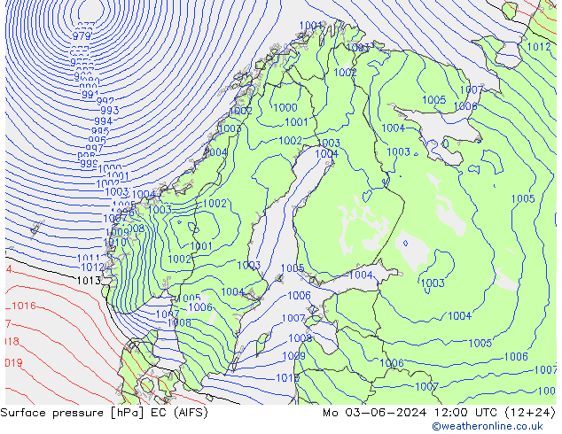 Surface pressure EC (AIFS) Mo 03.06.2024 12 UTC