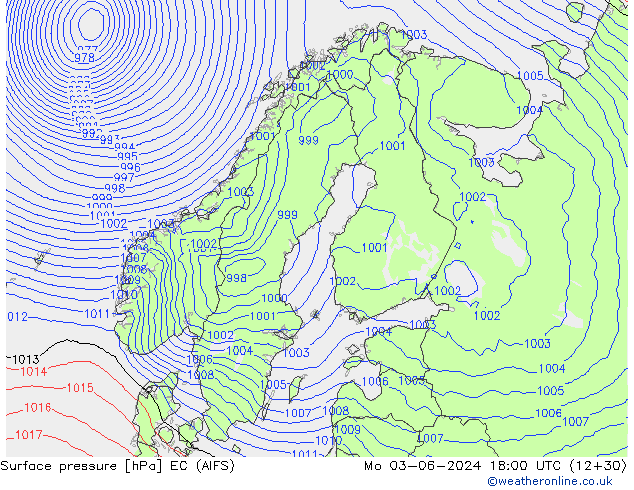 Surface pressure EC (AIFS) Mo 03.06.2024 18 UTC