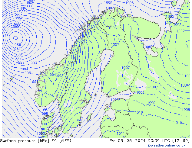 Pressione al suolo EC (AIFS) mer 05.06.2024 00 UTC