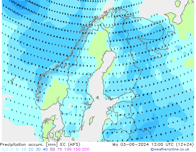 Precipitation accum. EC (AIFS) Mo 03.06.2024 12 UTC