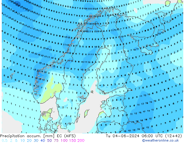 Précipitation accum. EC (AIFS) mar 04.06.2024 06 UTC