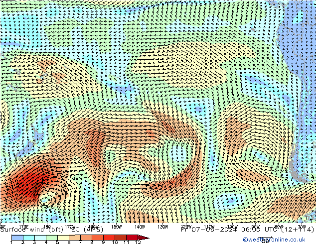 Wind 10 m (bft) EC (AIFS) vr 07.06.2024 06 UTC