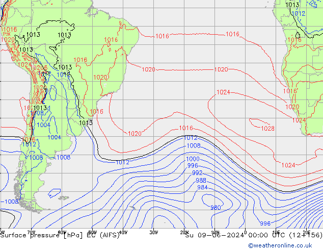Atmosférický tlak EC (AIFS) Ne 09.06.2024 00 UTC