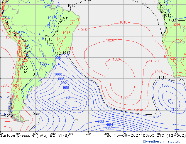 ciśnienie EC (AIFS) so. 15.06.2024 00 UTC