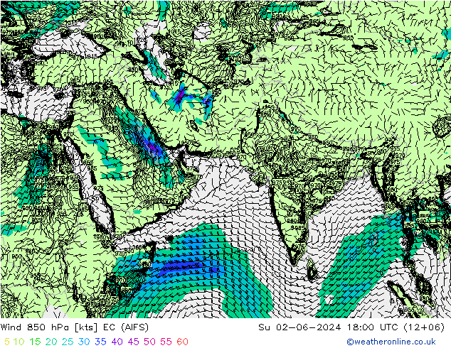 风 850 hPa EC (AIFS) 星期日 02.06.2024 18 UTC