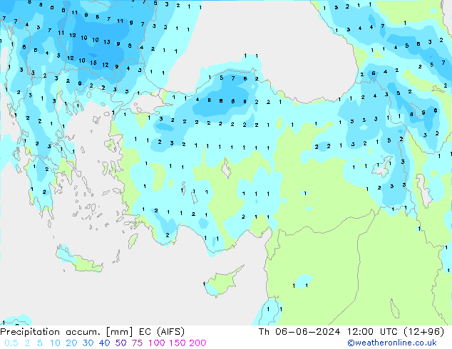 Precipitation accum. EC (AIFS) Th 06.06.2024 12 UTC