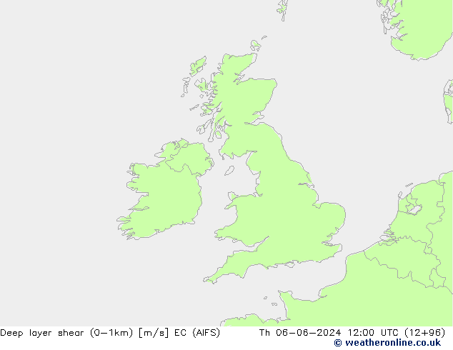 Deep layer shear (0-1km) EC (AIFS) do 06.06.2024 12 UTC