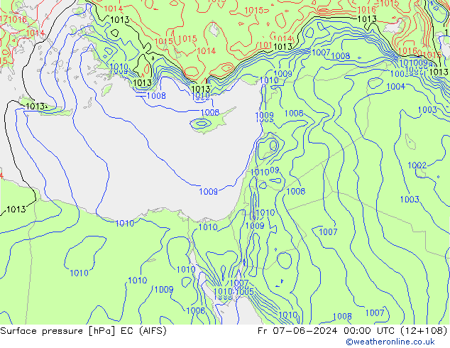 Presión superficial EC (AIFS) vie 07.06.2024 00 UTC