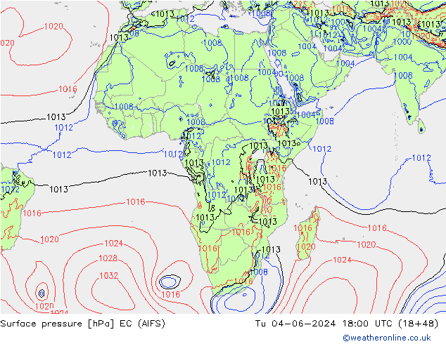 Surface pressure EC (AIFS) Tu 04.06.2024 18 UTC