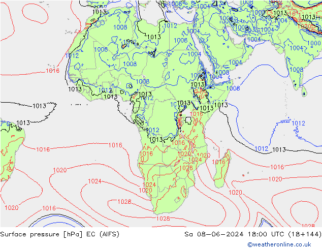 Surface pressure EC (AIFS) Sa 08.06.2024 18 UTC
