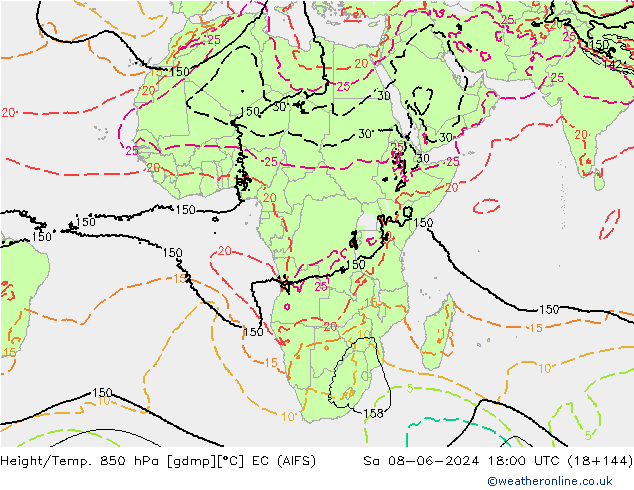 Height/Temp. 850 hPa EC (AIFS) So 08.06.2024 18 UTC