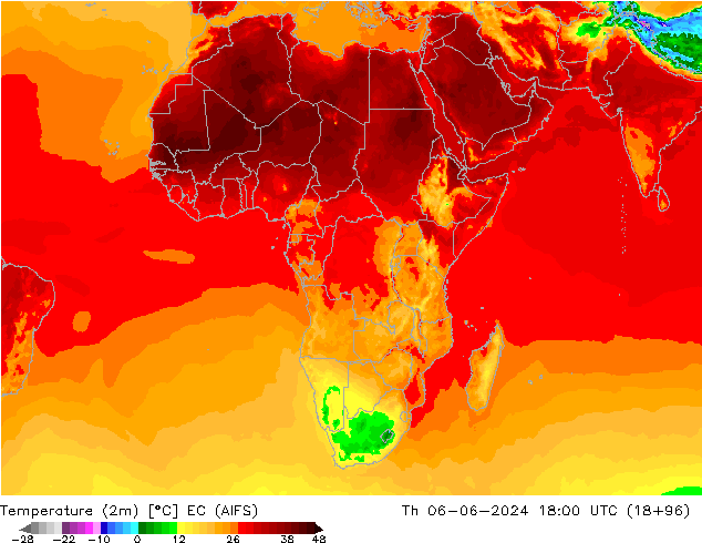 Sıcaklık Haritası (2m) EC (AIFS) Per 06.06.2024 18 UTC