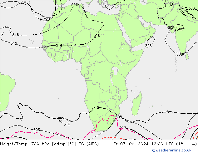 Height/Temp. 700 hPa EC (AIFS) ven 07.06.2024 12 UTC