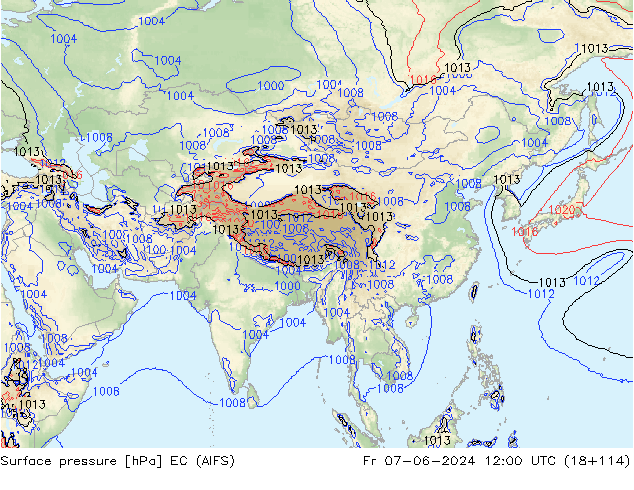 Atmosférický tlak EC (AIFS) Pá 07.06.2024 12 UTC