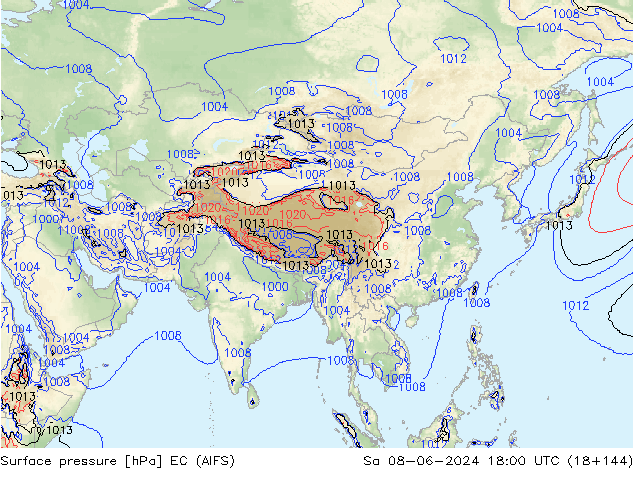 Atmosférický tlak EC (AIFS) So 08.06.2024 18 UTC