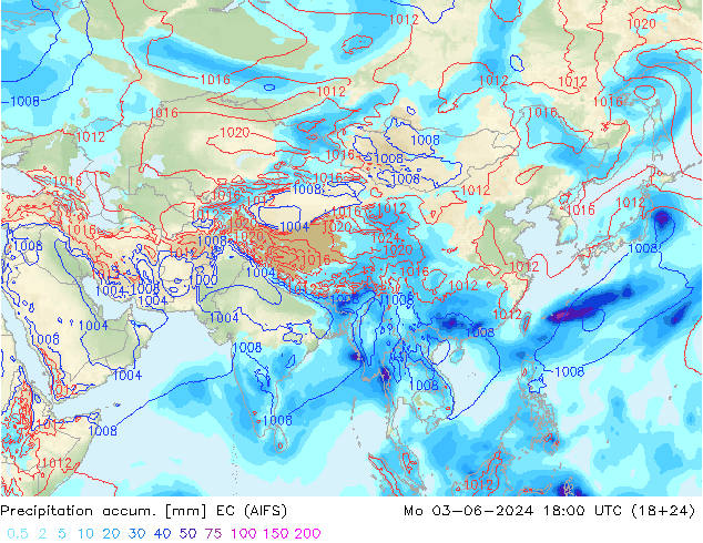 Precipitation accum. EC (AIFS) Mo 03.06.2024 18 UTC