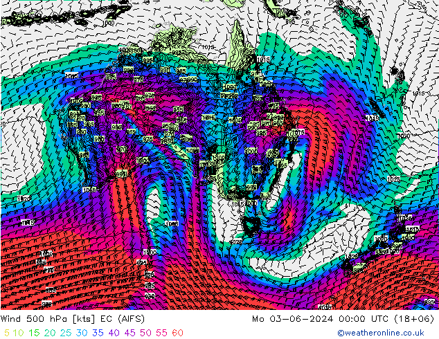 Wind 500 hPa EC (AIFS) Mo 03.06.2024 00 UTC