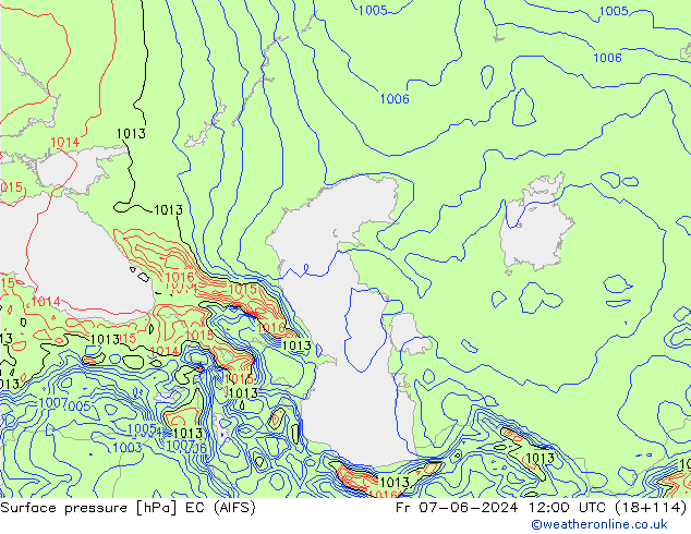 Surface pressure EC (AIFS) Fr 07.06.2024 12 UTC