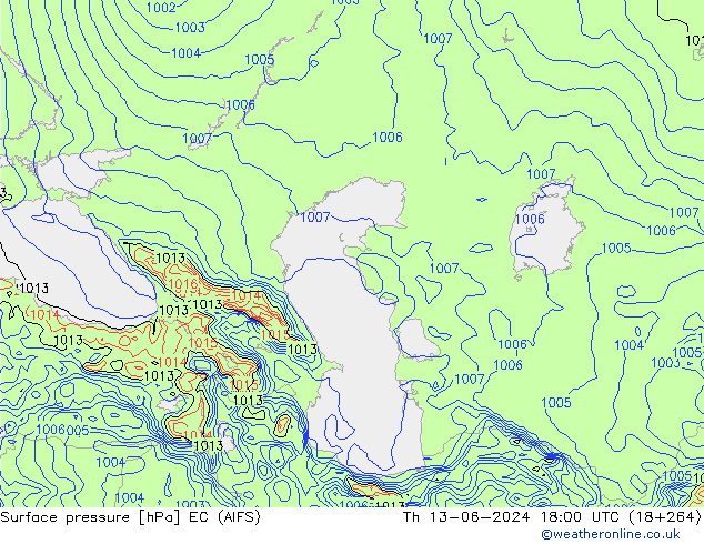 Pressione al suolo EC (AIFS) gio 13.06.2024 18 UTC